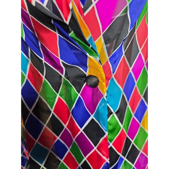 Vintage 90s Colorful Geometric Diamond Blouse - Picture 10 of 14
